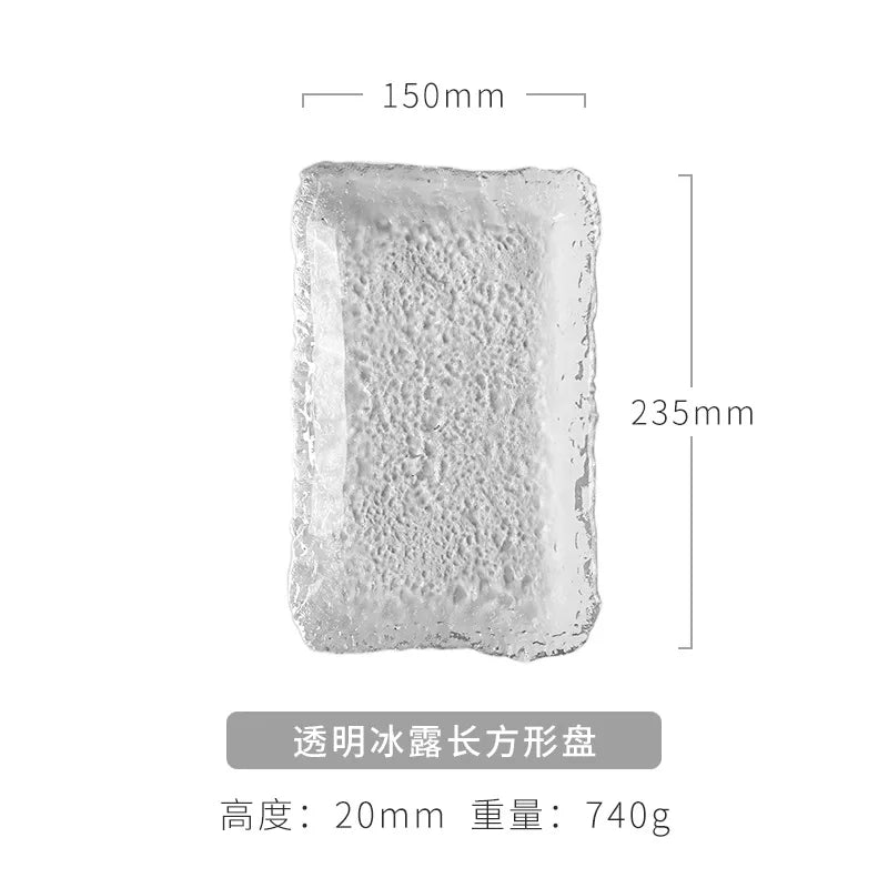 Japanese Hammer Glass Dinner Plate Platter Creative Fruit Salad Sushi Long Serving Plate Square Plate Tableware Dessert Plate