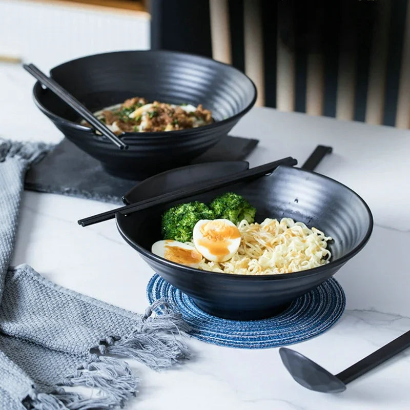 2Set Japanese Noodle Bowl With Spoon Tableware Set Restaurant Household Retro Dinnerware Large Ramen Rice Noodles Soup Bowl Set