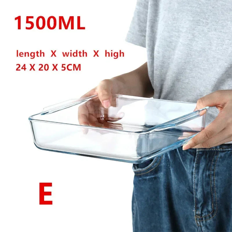Large Capacity Toughened Glass Baking Dish Pan Oven Basics Plate Bakeware Non-Stick Kitchen Tool Cheese Rice Storage Tray