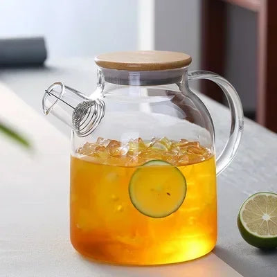 1.8L Transparent Borosilicate Glass Teapot Heat-Resistant Large Clear Tea Pot Flower Tea Set Puer Kettle Cup Office Home Tool