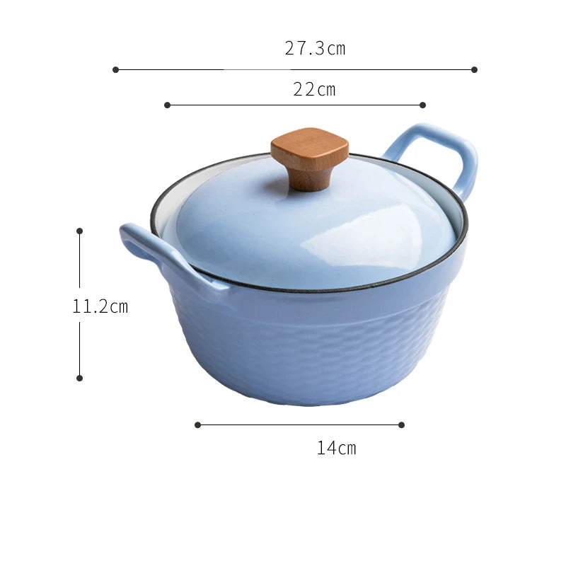 22cm Enameled Mini Cast Iron Dutch Oven For Cooking Stew Meat and Bread Baking Heavy type 2 L Cast Iron Casserole Dish Soup Pot