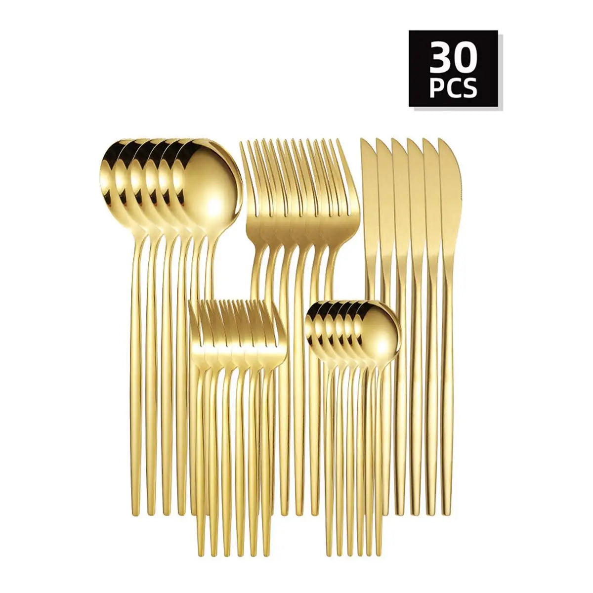 30-Piece Stainless Steel Cutlery Set - Steak Knife Fruit Fork Dessert Spoon