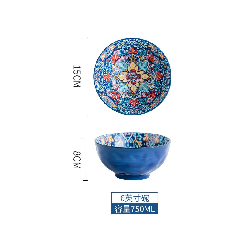Baroque Ceramic Bowl Set - Creative Rice Soup Noodle Bowl with Handle