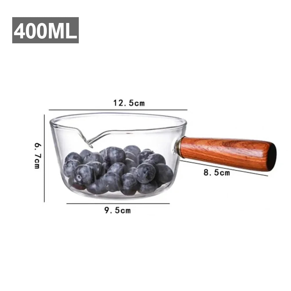 Glass Cooking Pot with Wooden Handle - Soup Milk Pot for Stovetop