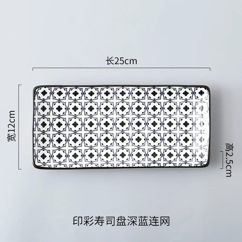 Crockery Party Dinner Dishes Tableware Set Japanese Sushi Plate Creative Underglaze Rectangular Dish Household Cold Plates 1 PC