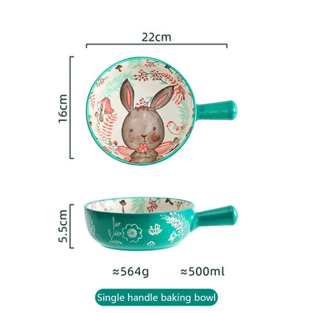 YWDL 500ml Ceramic Bakeware - Forest Animals Baking Pan with Handle
