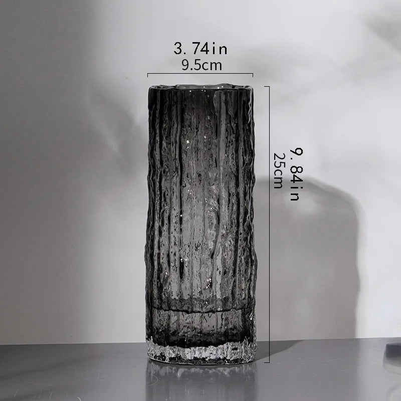 25cm Glacier Glass Vase - Transparent Flower Arrangement Vase for Living Room