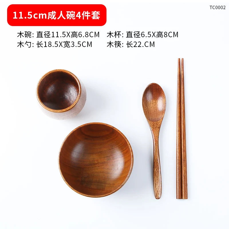 Japanese Wooden Tableware Set Bowl Chopsticks Spoon Tray Solid Wood Children's Tableware Set Tableware Kitchen Accessories