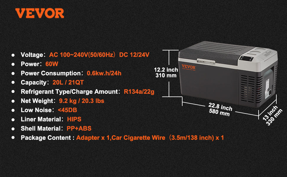 VEVOR 20L Portable Car Refrigerator Compressor Fridge Freezer Cooler Ice Box Keep Cool for Camping Fishing