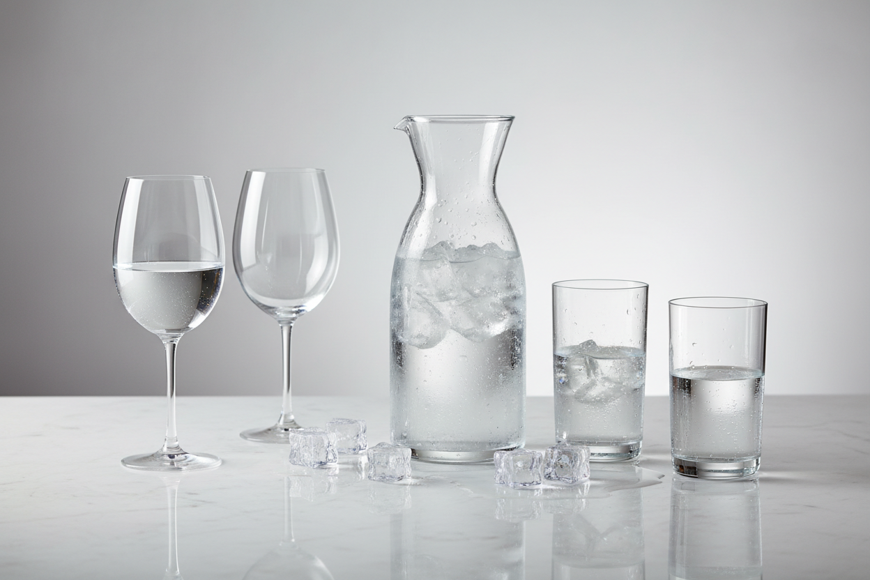 Drinkware collection with ice and water