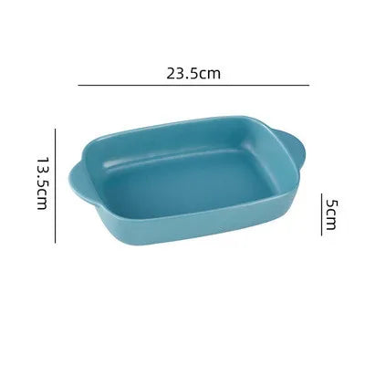 Ceramic Rectangular Baking Dish - Binaural Cheese Risotto Plate for Oven & Microwave