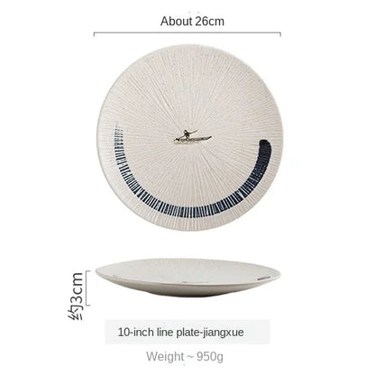 Japanese-style tableware ceramic plate breakfast plate sushi flat plate home creative steak plate western dinner plate set plate