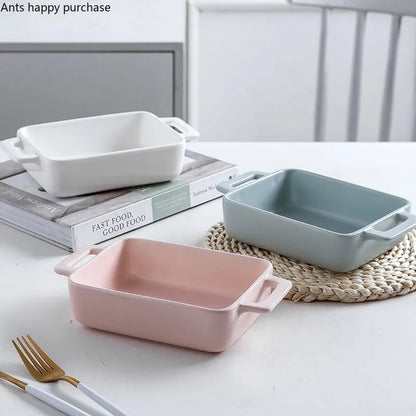 Binaural Rectangular Ceramic Plate - Oven Bakeware Dinner Plate & Salad Bowl