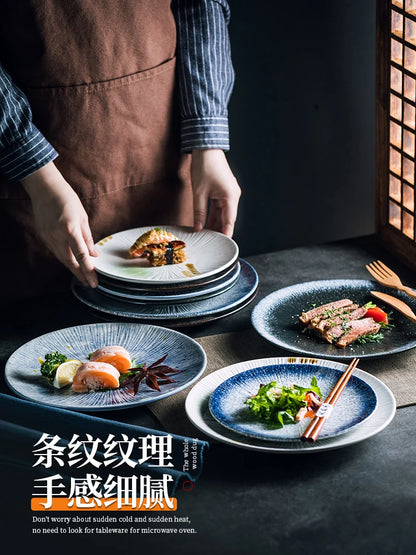 Japanese-style tableware ceramic plate breakfast plate sushi flat plate home creative steak plate western dinner plate set plate