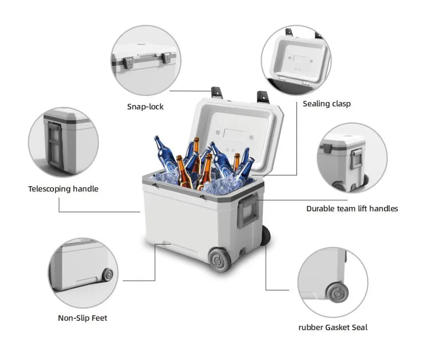 45L Portable Ice Chest Cooler with Wheels - Insulated Outdoor Camping Cooler Box