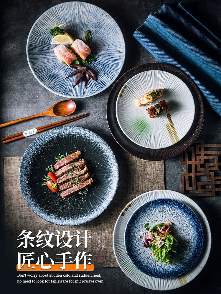 Japanese-style tableware ceramic plate breakfast plate sushi flat plate home creative steak plate western dinner plate set plate