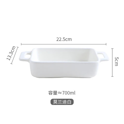 Binaural Rectangular Ceramic Plate - Oven Bakeware Dinner Plate & Salad Bowl