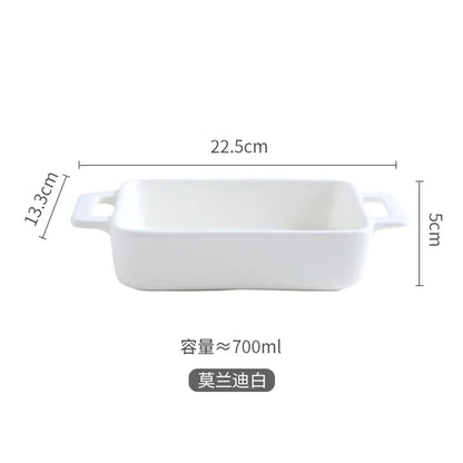 Binaural Rectangular Ceramic Plate - Oven Bakeware Dinner Plate & Salad Bowl