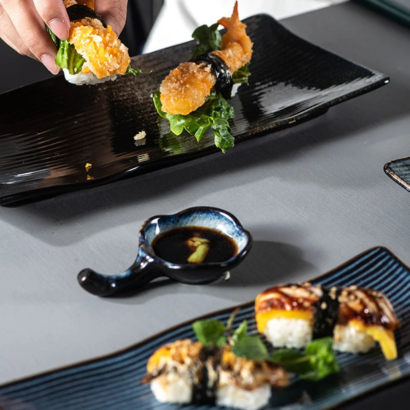 Japanese Sushi Plate Rectangular Ceramic Sashimi Flat Plate Creative Tableware Irregular Long Commercial Japanese Material Plate