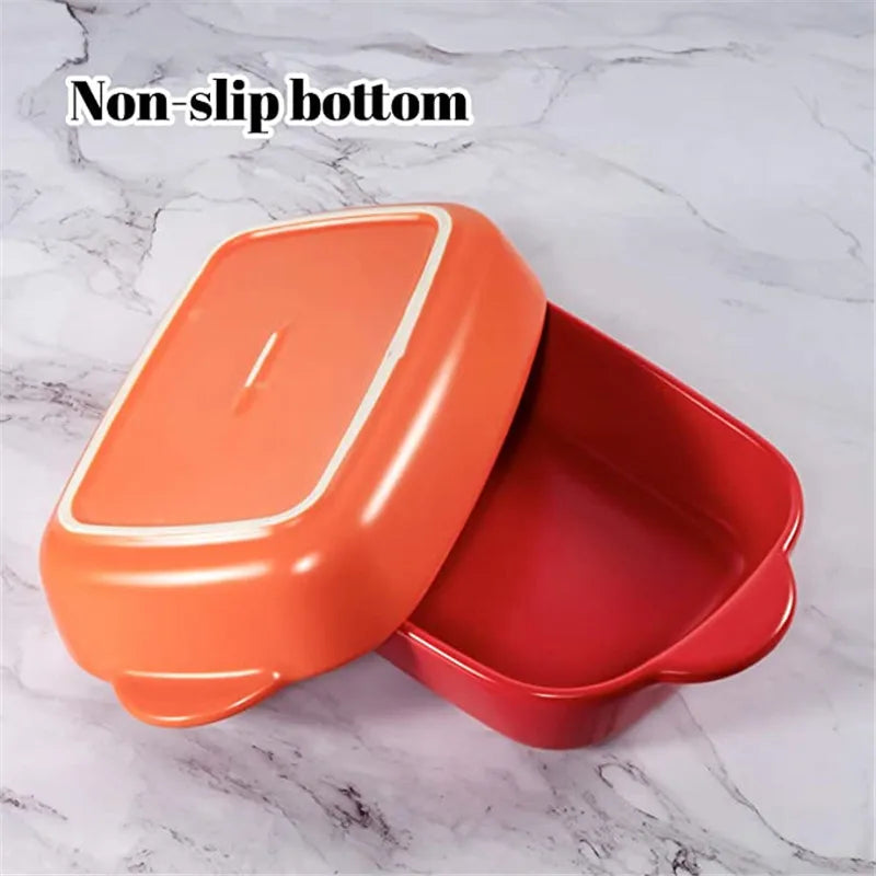 Ceramic Rectangular Baking Dish - Binaural Cheese Risotto Plate for Oven & Microwave