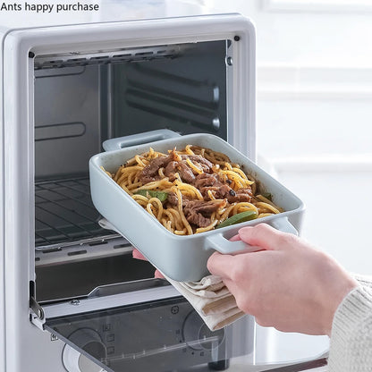 Binaural Rectangular Ceramic Plate - Oven Bakeware Dinner Plate & Salad Bowl