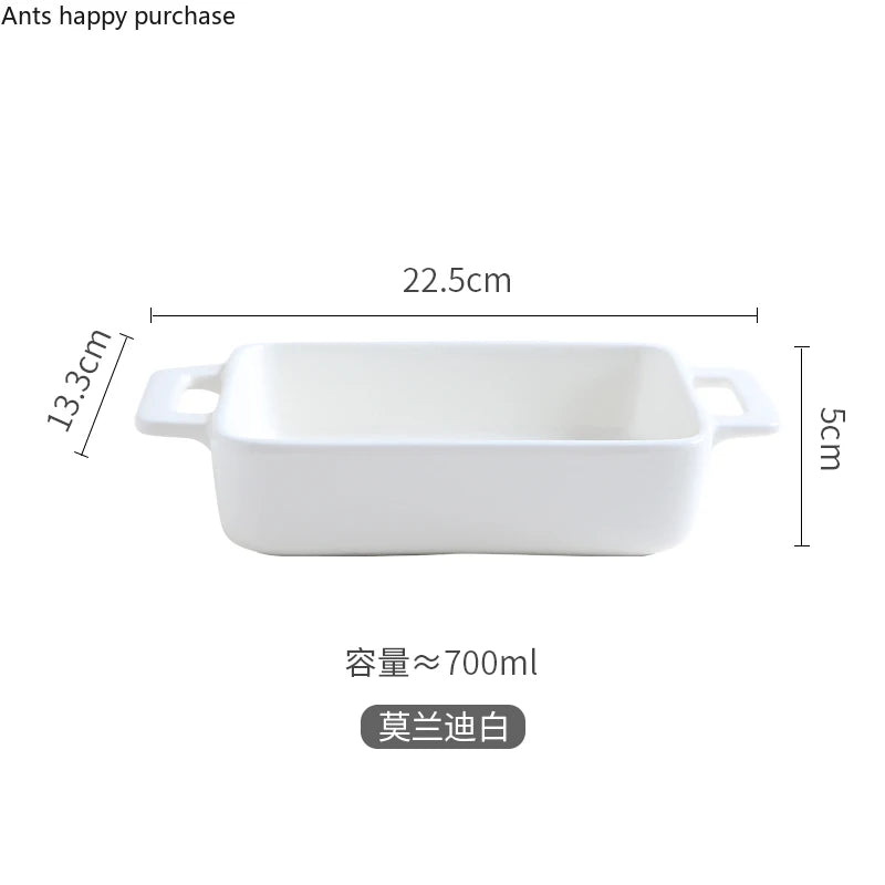 Binaural Rectangular Ceramic Plate - Oven Bakeware Dinner Plate & Salad Bowl