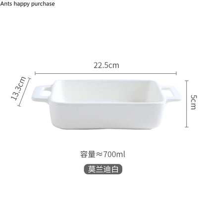 Binaural Rectangular Ceramic Plate - Oven Bakeware Dinner Plate & Salad Bowl