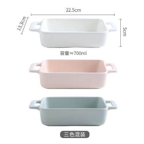 Binaural Rectangular Ceramic Plate - Oven Bakeware Dinner Plate & Salad Bowl