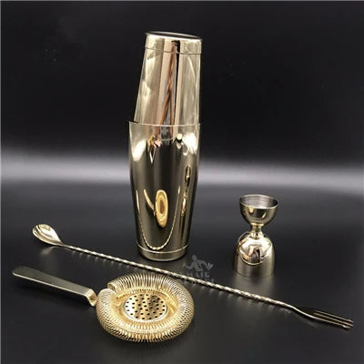 Cocktail Shaker Bar Set 4 Pieces - Silver/Copper/Gold Plated Bartender Kit