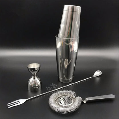 Cocktail Shaker Bar Set 4 Pieces - Silver/Copper/Gold Plated Bartender Kit