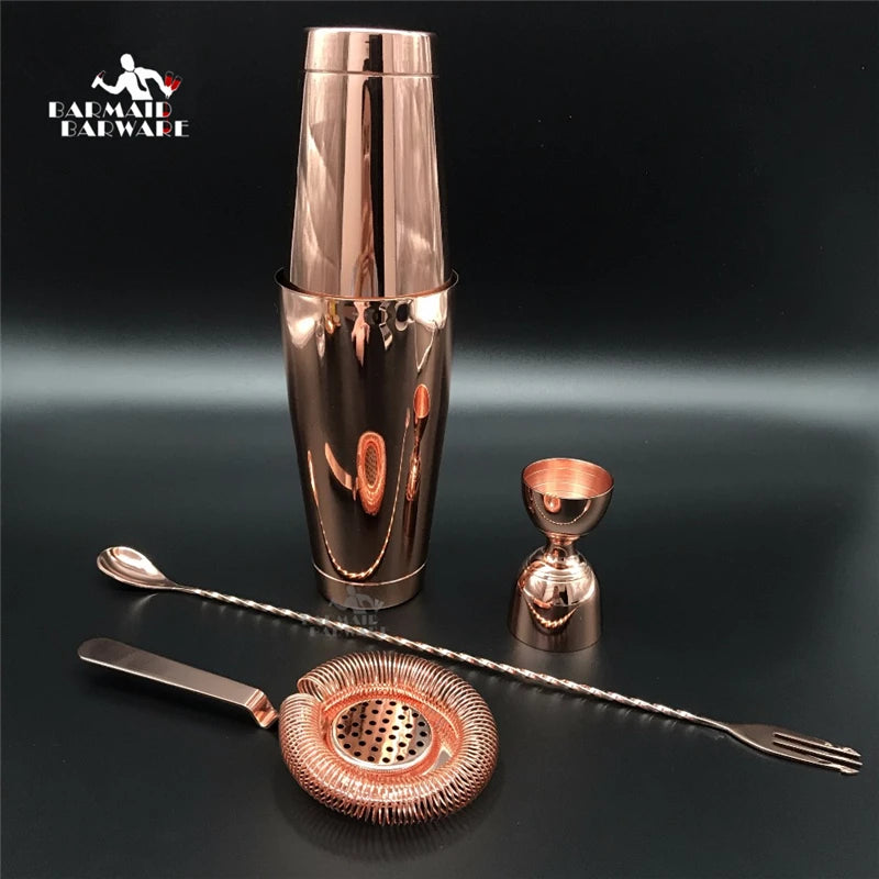 Cocktail Shaker Bar Set 4 Pieces - Silver/Copper/Gold Plated Bartender Kit