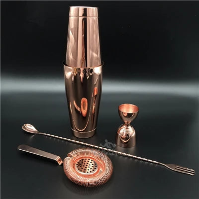 Cocktail Shaker Bar Set 4 Pieces - Silver/Copper/Gold Plated Bartender Kit