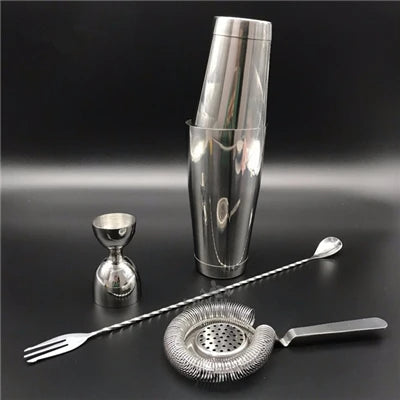 Cocktail Shaker Bar Set 4 Pieces - Silver/Copper/Gold Plated Bartender Kit