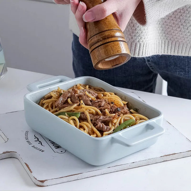 Binaural Rectangular Ceramic Plate - Oven Bakeware Dinner Plate & Salad Bowl