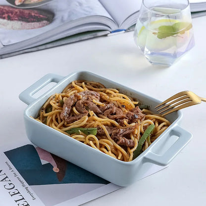 Binaural Rectangular Ceramic Plate - Oven Bakeware Dinner Plate & Salad Bowl