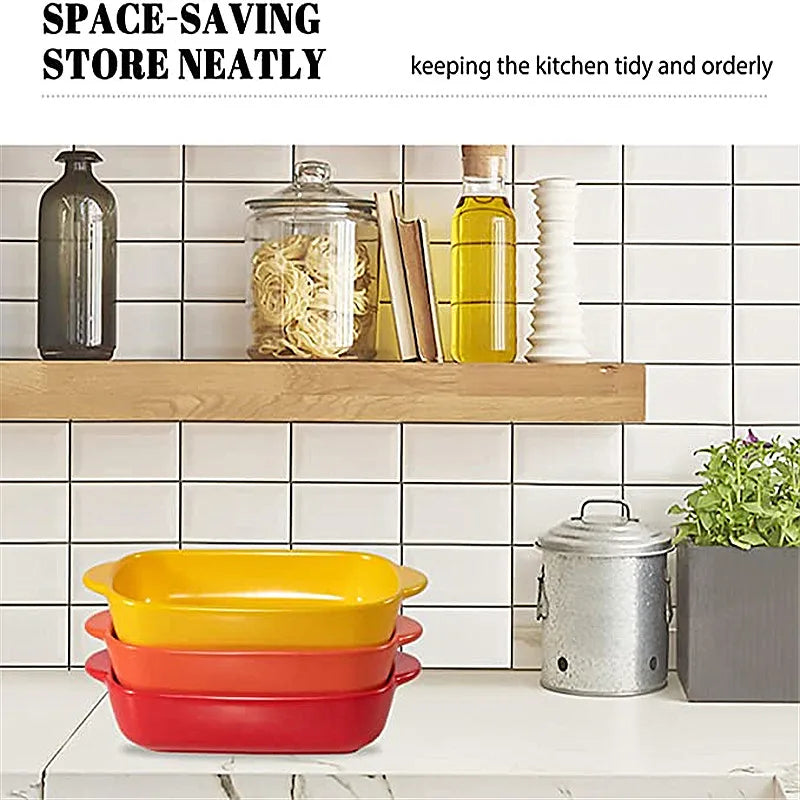 Ceramic Rectangular Baking Dish - Binaural Cheese Risotto Plate for Oven & Microwave