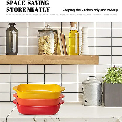 Ceramic Rectangular Baking Dish - Binaural Cheese Risotto Plate for Oven & Microwave