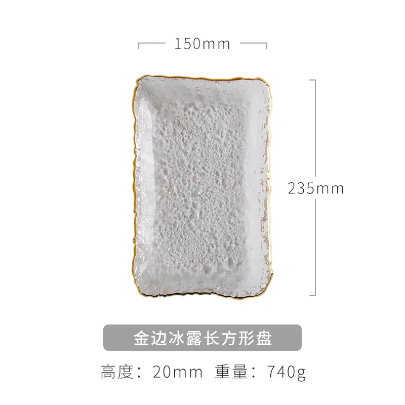 Japanese Hammer Glass Dinner Plate Platter Creative Fruit Salad Sushi Long Serving Plate Square Plate Tableware Dessert Plate