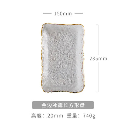 Japanese Hammer Glass Dinner Plate Platter Creative Fruit Salad Sushi Long Serving Plate Square Plate Tableware Dessert Plate