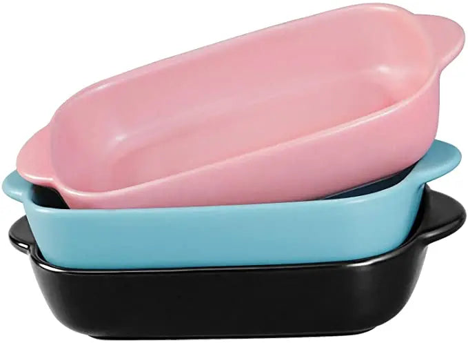 Ceramic Rectangular Baking Dish - Binaural Cheese Risotto Plate for Oven & Microwave
