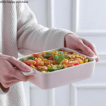 Binaural Rectangular Ceramic Plate - Oven Bakeware Dinner Plate & Salad Bowl