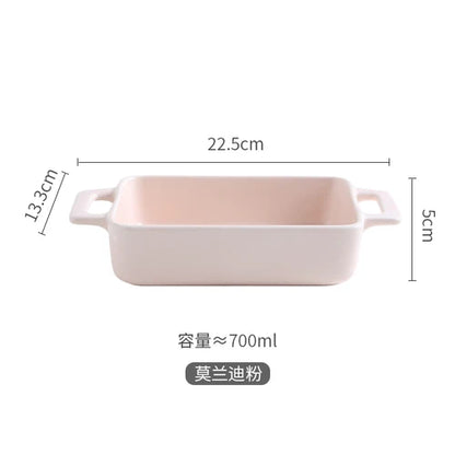 Binaural Rectangular Ceramic Plate - Oven Bakeware Dinner Plate & Salad Bowl