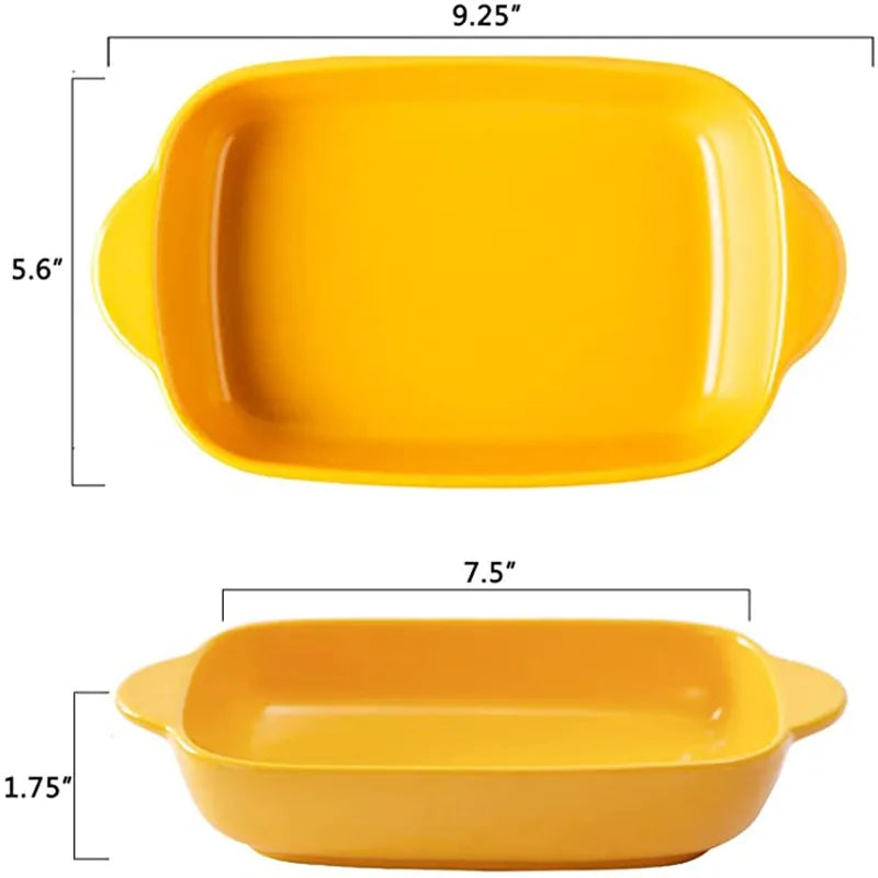 Ceramic Rectangular Baking Dish - Binaural Cheese Risotto Plate for Oven & Microwave