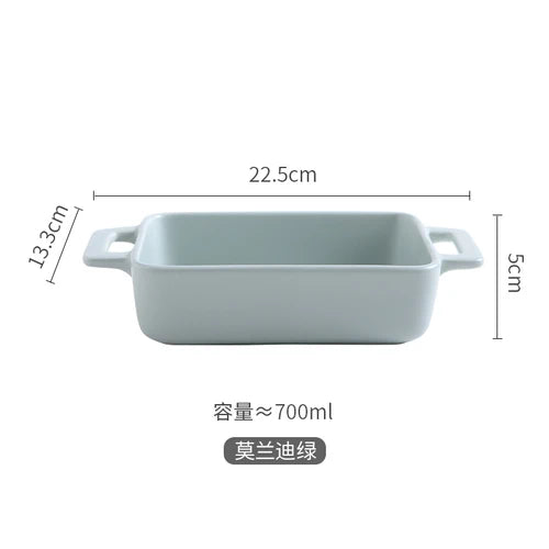 Binaural Rectangular Ceramic Plate - Oven Bakeware Dinner Plate & Salad Bowl