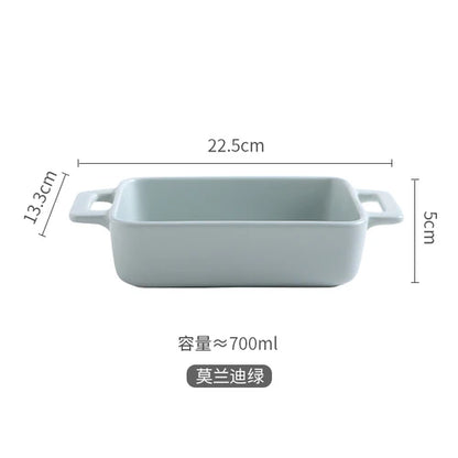 Binaural Rectangular Ceramic Plate - Oven Bakeware Dinner Plate & Salad Bowl