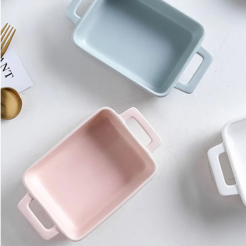 Binaural Rectangular Ceramic Plate - Oven Bakeware Dinner Plate & Salad Bowl