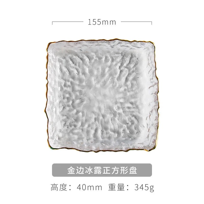 Japanese Hammer Glass Dinner Plate Platter Creative Fruit Salad Sushi Long Serving Plate Square Plate Tableware Dessert Plate