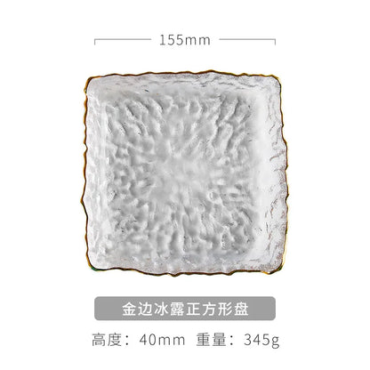 Japanese Hammer Glass Dinner Plate Platter Creative Fruit Salad Sushi Long Serving Plate Square Plate Tableware Dessert Plate