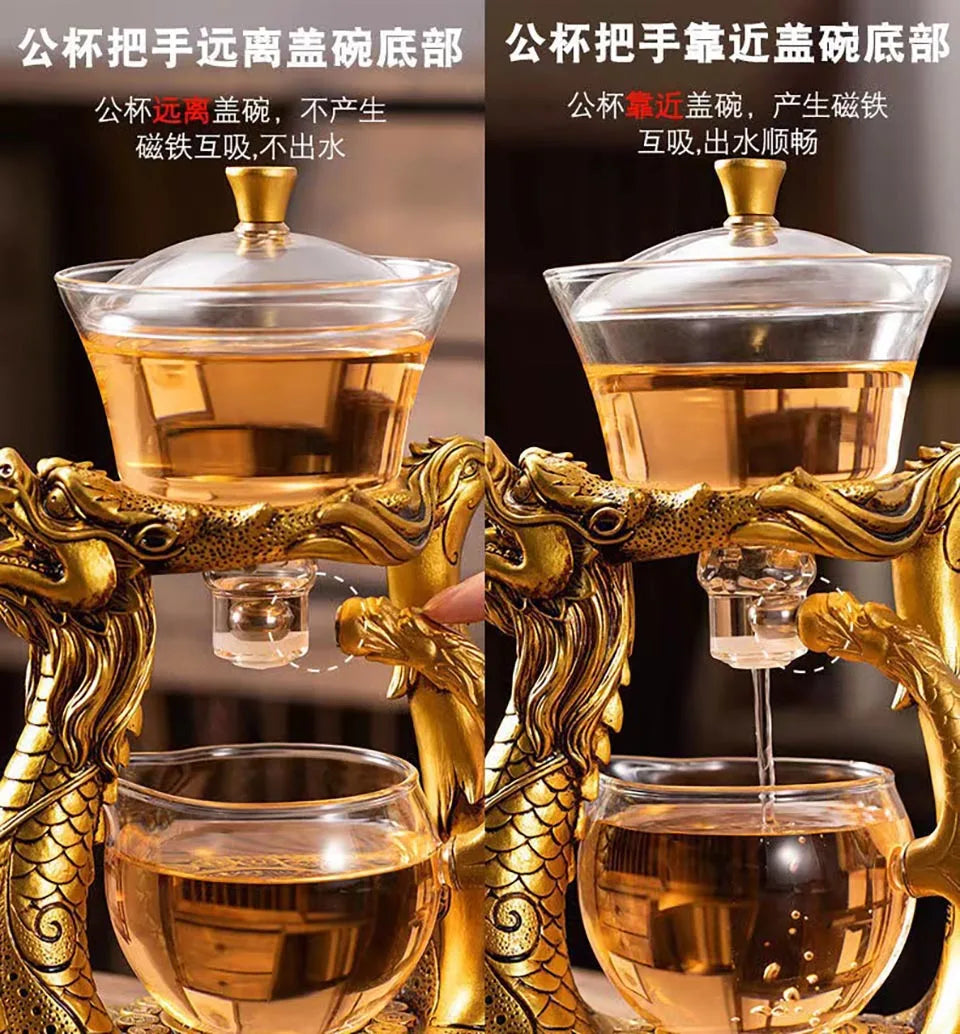 BOZZH Creative Dragon Glass Teapot Magnetic Diversion Rotating Cover Bowl Water Tea Cup Pu'er Oolong Drinkware Dropshipping Tea