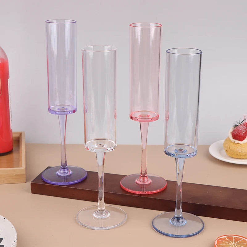 5Pcs 5oz/5.5oz Acrylic Champagne Goblet Glasses Cup Transparent Cocktail Glass Cups Anti-fall Goblet For Bar Pub Club Drinkware